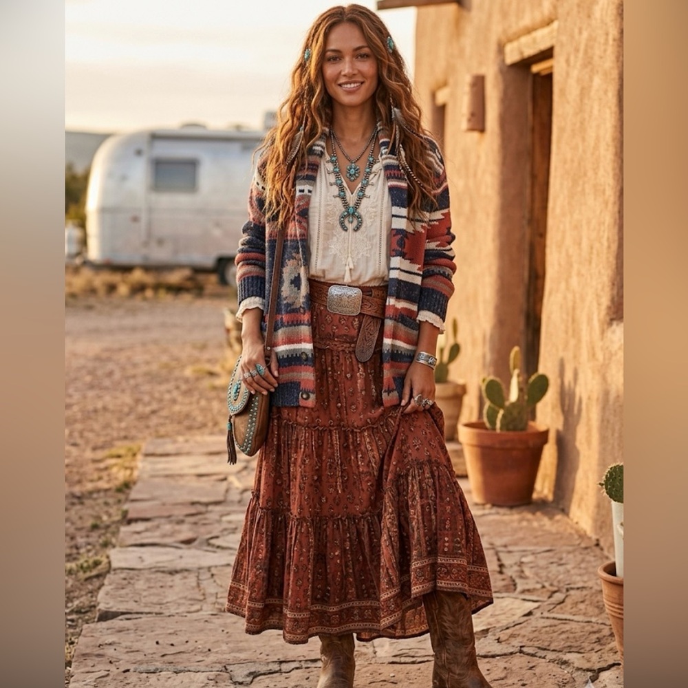 Lucky Brand Southwestern Print Bohemian Shawl Cardigan